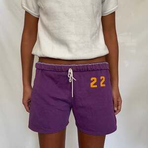 Vintage 80s Dodger Purple Sweat Shorts Yellow #52 USA